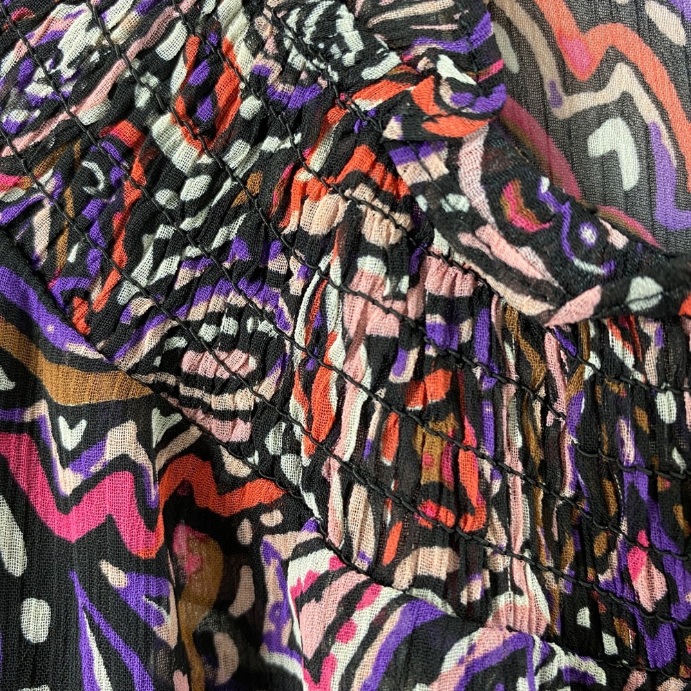 Sanctuary Blouse Women XL Floral Leaf Smocked Neck Balloon Sleeve Boho Sheer Top - Picture 11 of 12